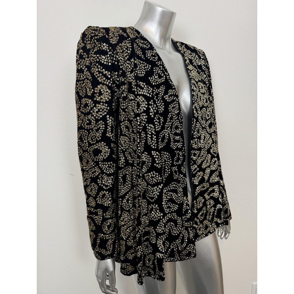 Vintage Glam Sequin Jacket Womens 8 Black Gold Glitter Staburst 80s Pat Richards